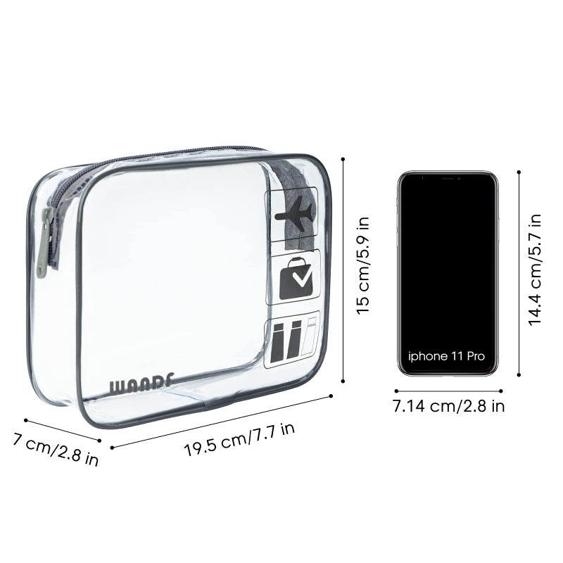 WANDF TSA Approved Toiletry Bag  2 Packs Travel Clear Toiletry Bag  Quart Size Makeup Cosmetic Pouch with Zipper  Carry-On Airport Compliant Bag for Women and Men (2pcs Grey) - Image 4